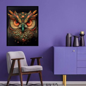 Πίνακας σε Ξύλο με Θέμα &#8220;Owl&#8221; σε μαύρη ξύλινη Κορνίζα - 80cmx50cm