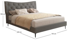 Επενδυμένο κρεβάτι JILL Διπλό Γκρί Ύφασμα 160x200εκ 195x226x108 εκ.