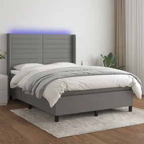 ΚΡΕΒΑΤΙ BOXSPRING ΜΕ ΣΤΡΩΜΑ &amp; LED ΣΚ.ΓΚΡΙ 140X190ΕΚ. ΥΦΑΣΜΑΤΙΝΟ 3138390