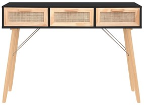 vidaXL Τραπέζι Κονσόλα Μαύρο 105x30x75 εκ. Μασίφ Πεύκο & Φυσικό Ρατάν