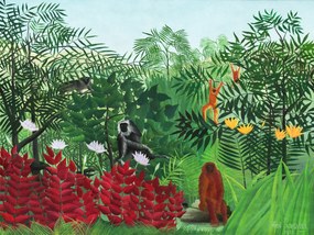 Αναπαραγωγή Monkeys in the Tropical Forest (Rainforest Jungle Landscape) - Henri Rousseau, (40 x 30 cm)