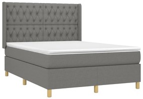 vidaXL Κρεβάτι Boxspring με Στρώμα &amp; LED Σκ.Γκρι 140x190εκ. Υφασμάτινο