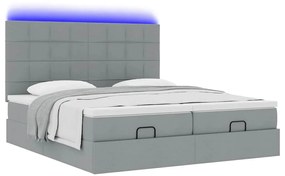 vidaXL Οθωμανικό κρεβάτι με στρώματα & LEDs Ανοιχτό γκρι ύφασμα