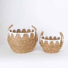 Καλάθια Ψάθινα 752-32012 (Σετ 2τμχ) 24x18x16.5, 32x26x23.5 Natural-White Estheti Home Ψάθα