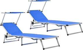 vidaXL Ξαπλώστρες Πτυσσόμενες με Οροφή 2 τεμ. Μπλε Αλουμίνιο/Textilene