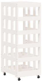 Ξυλοθήκη με Τροχούς Λευκή 40x49x110 εκ. από Μασίφ Ξύλο Πεύκου