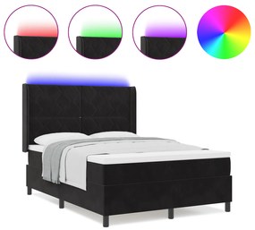 vidaXL Κρεβάτι Box Spring με Στρώμα & LED Μαύρο 160x200 εκ Βελούδο