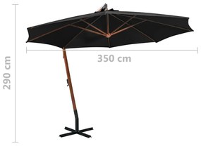 Ομπρέλα Κρεμαστή με Ιστό Μαύρη 3,5 x 2,9 μ. Μασίφ Ξύλο Ελάτης - Μαύρο