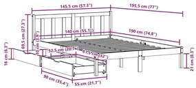 Σκελετός Κρεβατιού Χωρίς Στρώμα Καφέ 140x190 Μασίφ Ξύλο Πεύκου - Καφέ