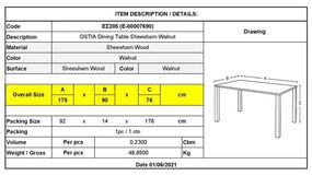 Τραπέζι Ostia 175x90x76cm Καρυδί