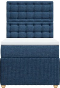 vidaXL Κρεβάτι Boxspring με Στρώμα Μπλε 90x190 εκ.Υφασμάτινο