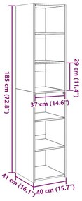 Ντουλάπι Γκρι Σκυροδέματος 40x41x185 εκ. Επεξεργασμένο Ξύλο - Γκρι