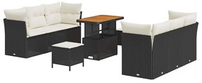 vidaXL Σετ Καναπέ Κήπου 9 pcs Μαύρο και κρεμ 90 x 55 x 71 cm