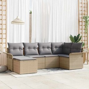 vidaXL Σετ Καναπέ Κήπου με μαξιλάρι 6 pcs Μπεζ Πολυ ράταν