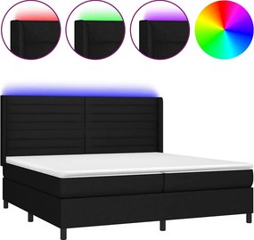 vidaXL Κρεβάτι Boxspring με Στρώμα &amp; LED Μαύρο 200x200 εκ. Υφασμάτινο