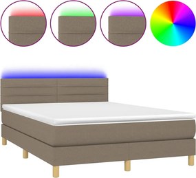 vidaXL Κρεβάτι Boxspring με Στρώμα &amp; LED Taupe 140x190 εκ. Υφασμάτινο