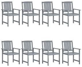 vidaXL Καρέκλες Κήπου 8 τεμ. Γκρι από Μασίφ Ξύλο Ακακίας με Μαξιλάρια