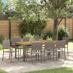 vidaXL Σέτ φαγητού για κήπο 9 pcs Γκρι 190 x 90 x 75 cm