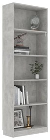 Βιβλιοθήκη με 5 Ράφια Γκρι Σκυροδέμ. 60x24x175 εκ. Μοριοσανίδα - Γκρι