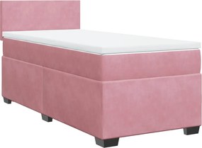 vidaXL Κρεβάτι Boxspring με Στρώμα Ροζ 90x200 εκ. Βελούδινο