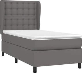 vidaXL Κρεβάτι Boxspring με Στρώμα Γκρι 90x200 εκ. από Συνθετικό Δέρμα