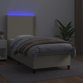 vidaXL Κρεβάτι Boxspring με Στρώμα & LED Κρεμ 90x200 εκ. Συνθ. Δέρμα