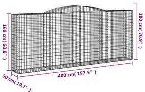 vidaXL Συρματοκιβώτια Τοξωτά 15 τεμ. 400x50x160/180 εκ. Γαλβαν. Ατσάλι