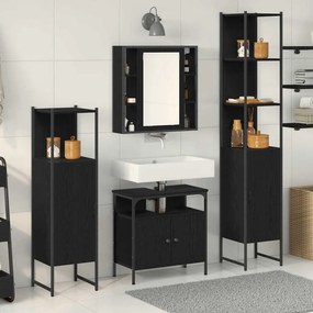 vidaXL Σετ Επίπλων Μπάνιου με ράφι 4 pcs Μαύρη Οξυά Επεξεργασμένο ξύλο