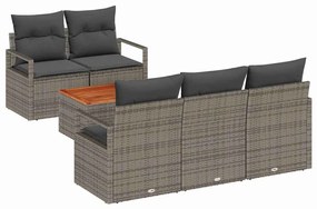 vidaXL Σετ Καναπέ Κήπου με μαξιλάρι 6 pcs Γκρι Πολυ ράταν