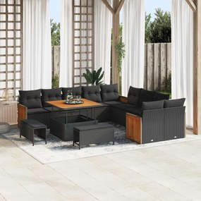 vidaXL Σετ Καναπέ Κήπου με μαξιλάρι 13 pcs Μαύρο