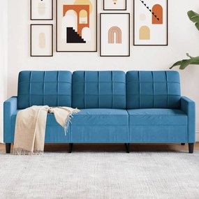 Καναπές Τριθέσιος Μπλε 180 εκ. Βελούδινος