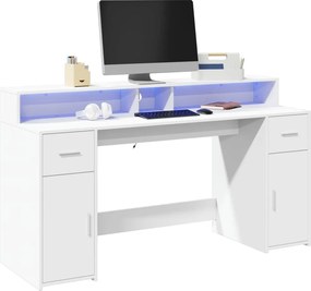 vidaXL Γραφείο με LED Λευκό 160x55x91 εκ. από Επεξεργασμένο Ξύλο