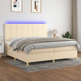 vidaXL Κρεβάτι Boxspring με Στρώμα &amp; LED Κρεμ 200x200 εκ. Υφασμάτινο