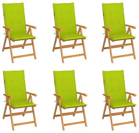 Καρέκλες Κήπου 6 τεμ. Μασίφ Ξύλο Teak με Φωτ. Πράσινα Μαξιλάρια - Πράσινο