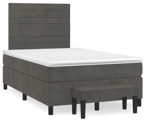 Κρεβάτι Boxspring με Στρώμα Σκούρο Γκρι 120x200 εκ. Βελούδινο - Γκρι