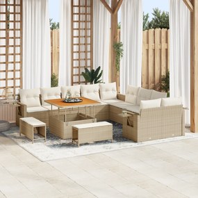vidaXL 13 Piece Garden Sofa Set with Cushions Beige Poly Rattan Acacia