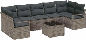 vidaXL Σετ Καναπέ Κήπου 8 pcs Γκρι Πολυεστέρας, Ρατάν και Γυαλί