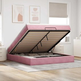 VidaXL Οθωμανικό κρεβάτι με στρώμα ροζ 160x200cm Βελούδο