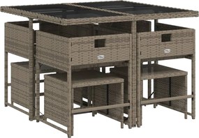 vidaXL Σετ Τραπεζαρίας Κήπου 9 τεμ. Γκρι Συνθ. Ρατάν με Μαξιλάρια