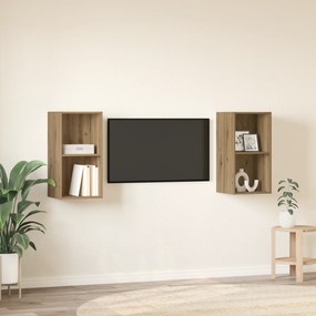 vidaXL Τηλεοπτική Κάβα Τοίχου 2 pcs Χειροποίητη δρυς 37 x 37 x 72 εκ