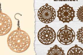 Intra απο ξύλο plywood 3mm-4mm πάχος - Σκουλαρίκια Mandala Lasercut BNDLES Δίασταση 3x3 cm INTRAFABR-120627100