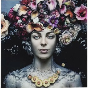Πίνακας Γυάλινος  Γυναίκα Με Λουλουδια Πολύχρωμος  120x0.4x120εκ - Πολύχρωμο