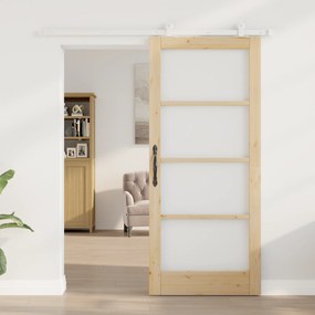 vidaXL Συρόμενη Πόρτα με Σετ Υλικών 'ORKDAL' Μασίφ Ξύλο & Γυαλί