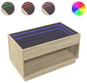 vidaXL Τραπεζάκι Σαλονιού Άπειρο Φως LED Sonoma Δρυς 90x50x50 εκ.