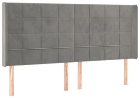 Κεφαλάρι με Πτερύγια Ανοιχτό Γκρι 183x16x118/128 εκ. Βελούδινο - Γκρι