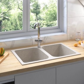 vidaXL νεροχύτης κουζίνας μπεζ 760x480x184 mm Γρανίτης