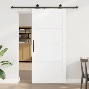 vidaXL Συρόμενη Πόρτα με Σετ Εξαρτημάτων Λευκή 93x202 εκ Σίγουρο Ξύλο Πεύκο