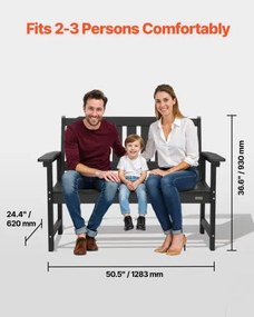 VEVOR Outdoor Bench Patio Bench 128 cm Weatherproof Plastic Frame 363 kg Black