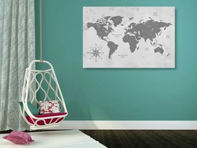 Εικόνα στο φελλό ενός αξιοπρεπούς παγκόσμιου χάρτη σε ασπρόμαυρο - 120x80  smiley