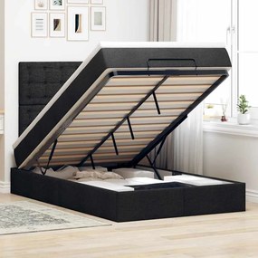 vidaXL Οθωμανικό κρεβάτι με στρώμα &amp; LEDs Μαύρο 120x190 cm Ύφασμα